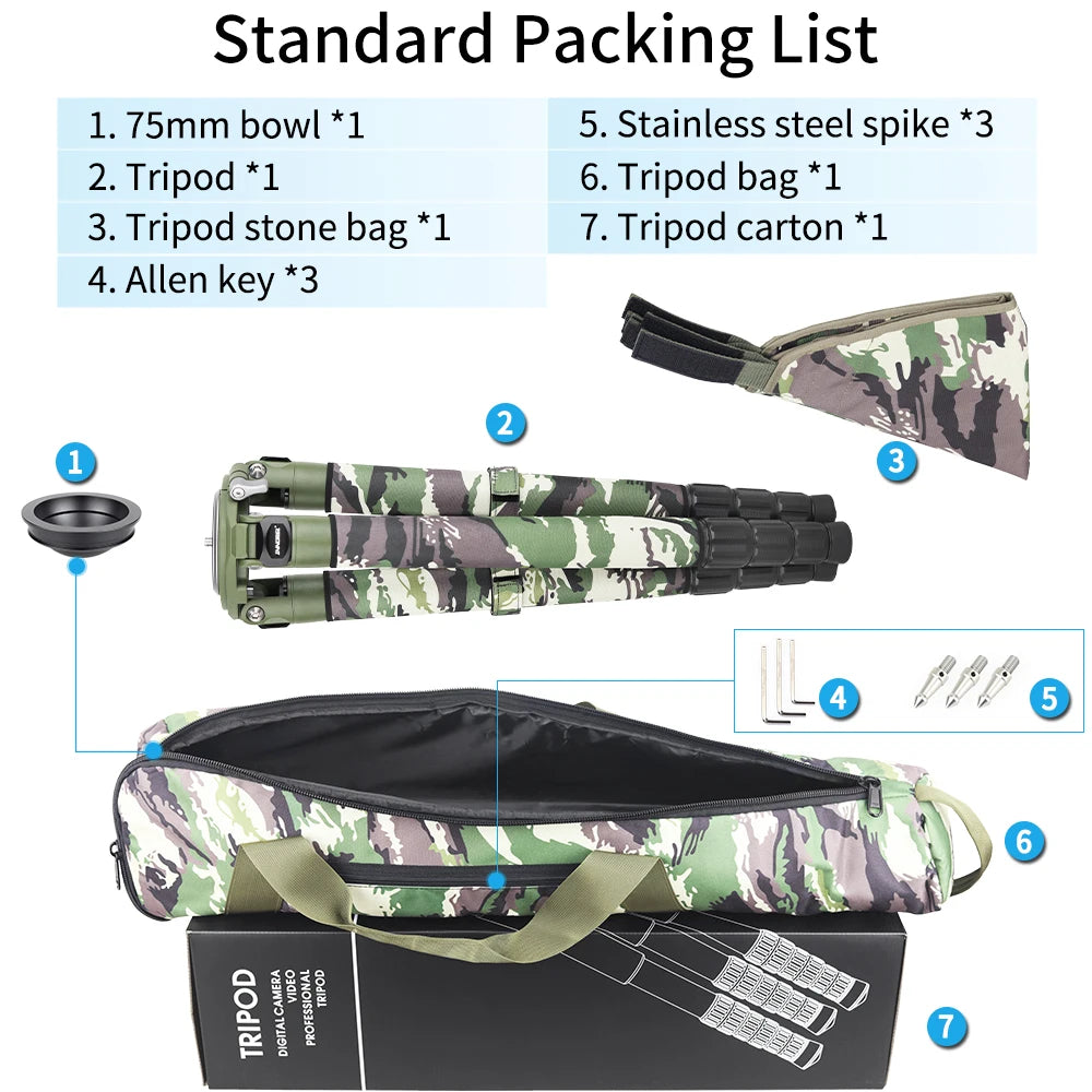 INNOREL RT90CG Camouflage Carbon Fiber DSLR Tripod 40kg Load