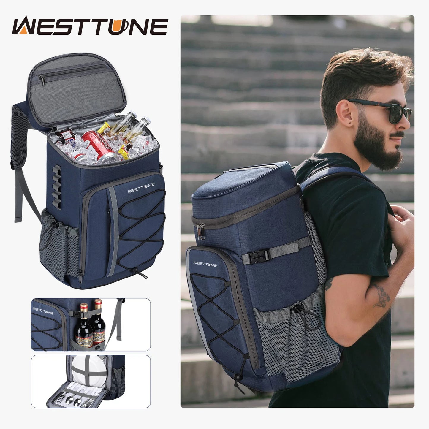WestTune 35 Can Cooler Backpack Leakproof Insulated Soft Bag