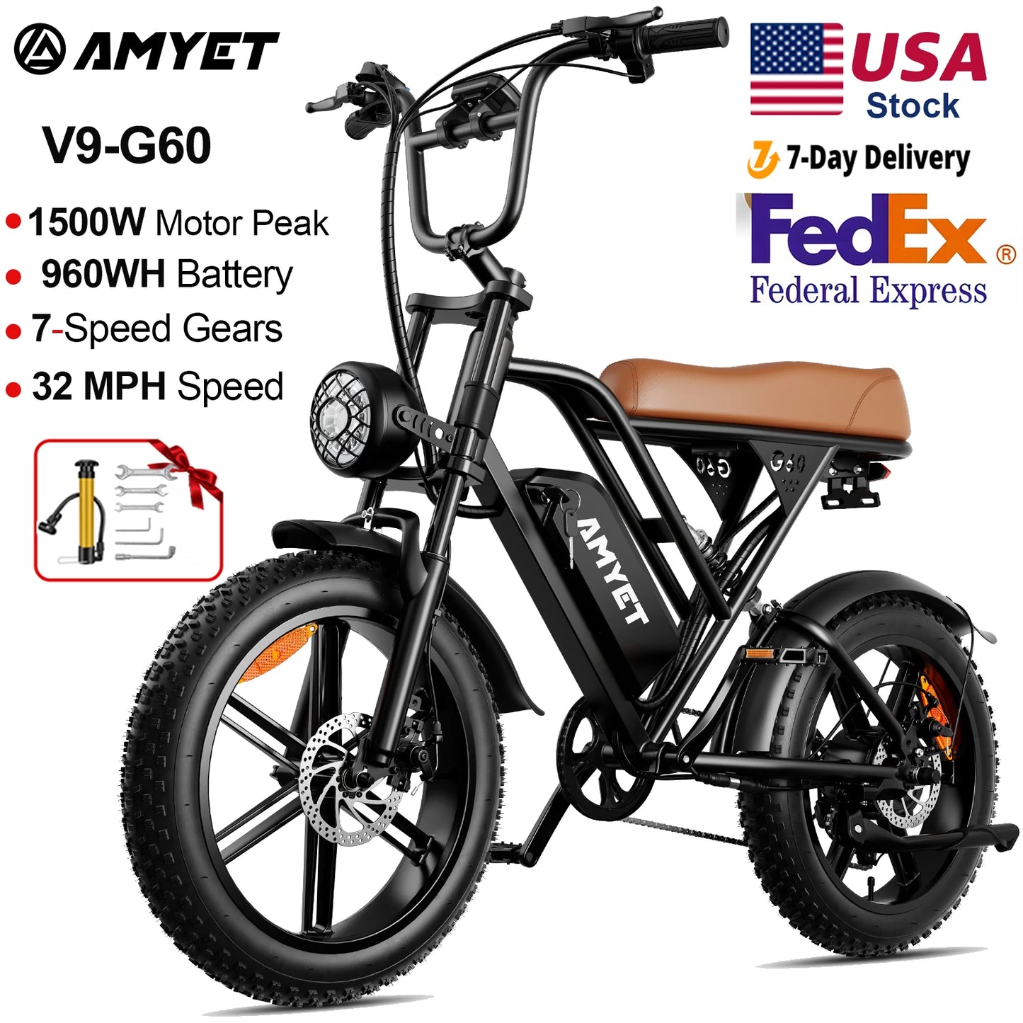 AMYET V9 G60 1000W Electric Mountain Ebike Trail Ready