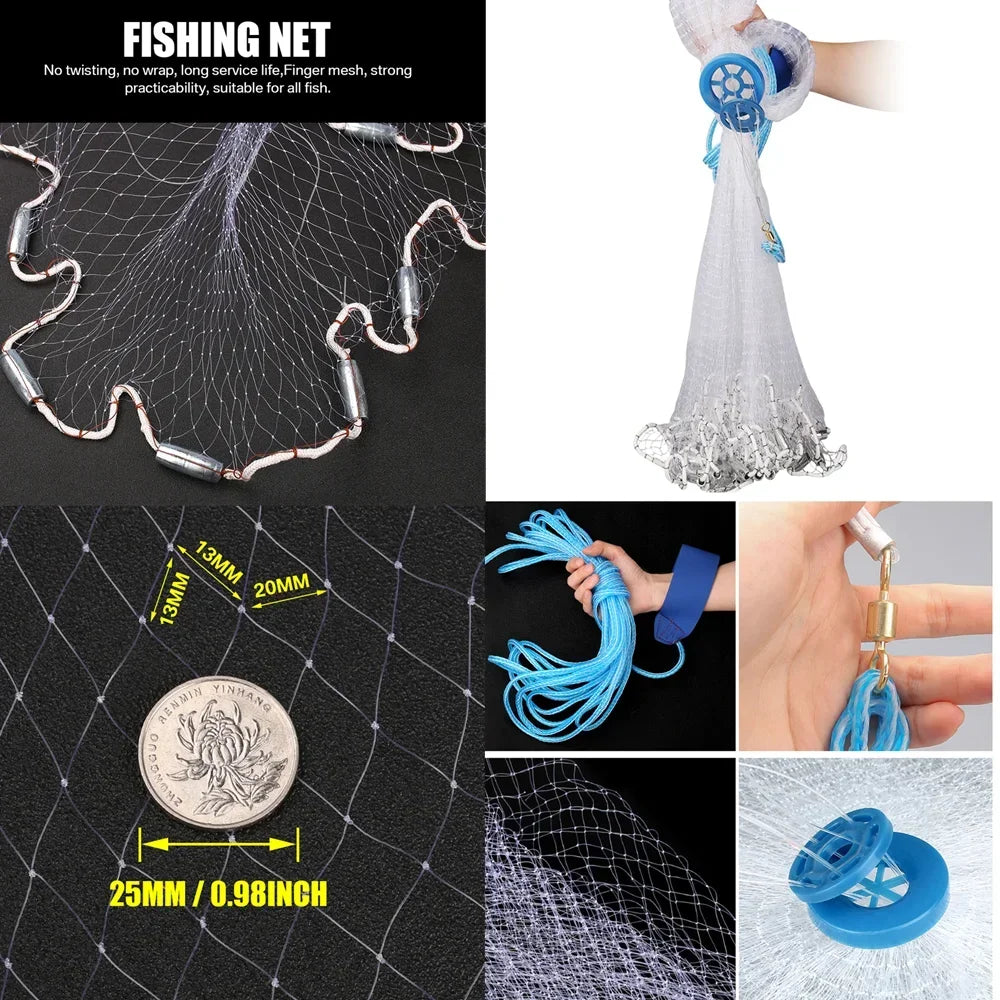 Cast Net Fishing Hand Throw Net Outdoor Tool USA Net