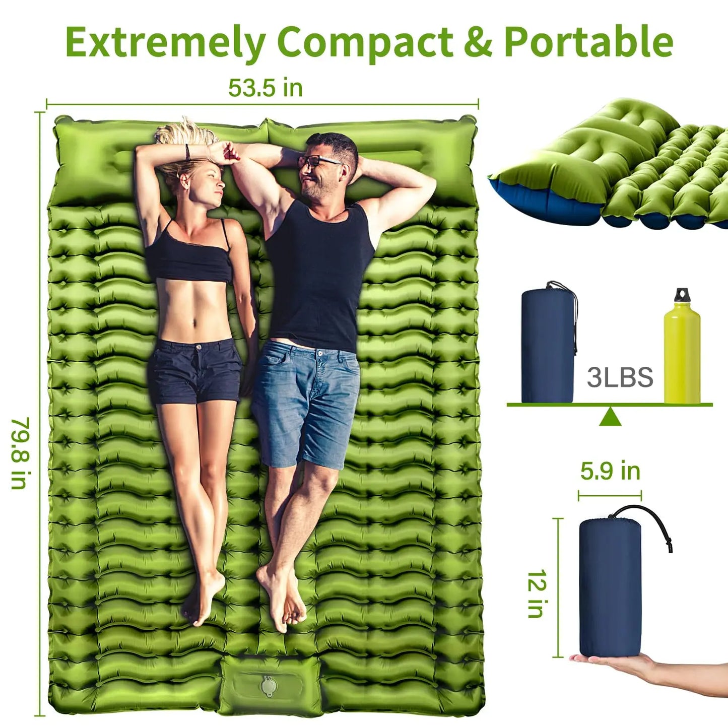 West Tune Double Sleeping Pad Built In Foot Pump Inflatable