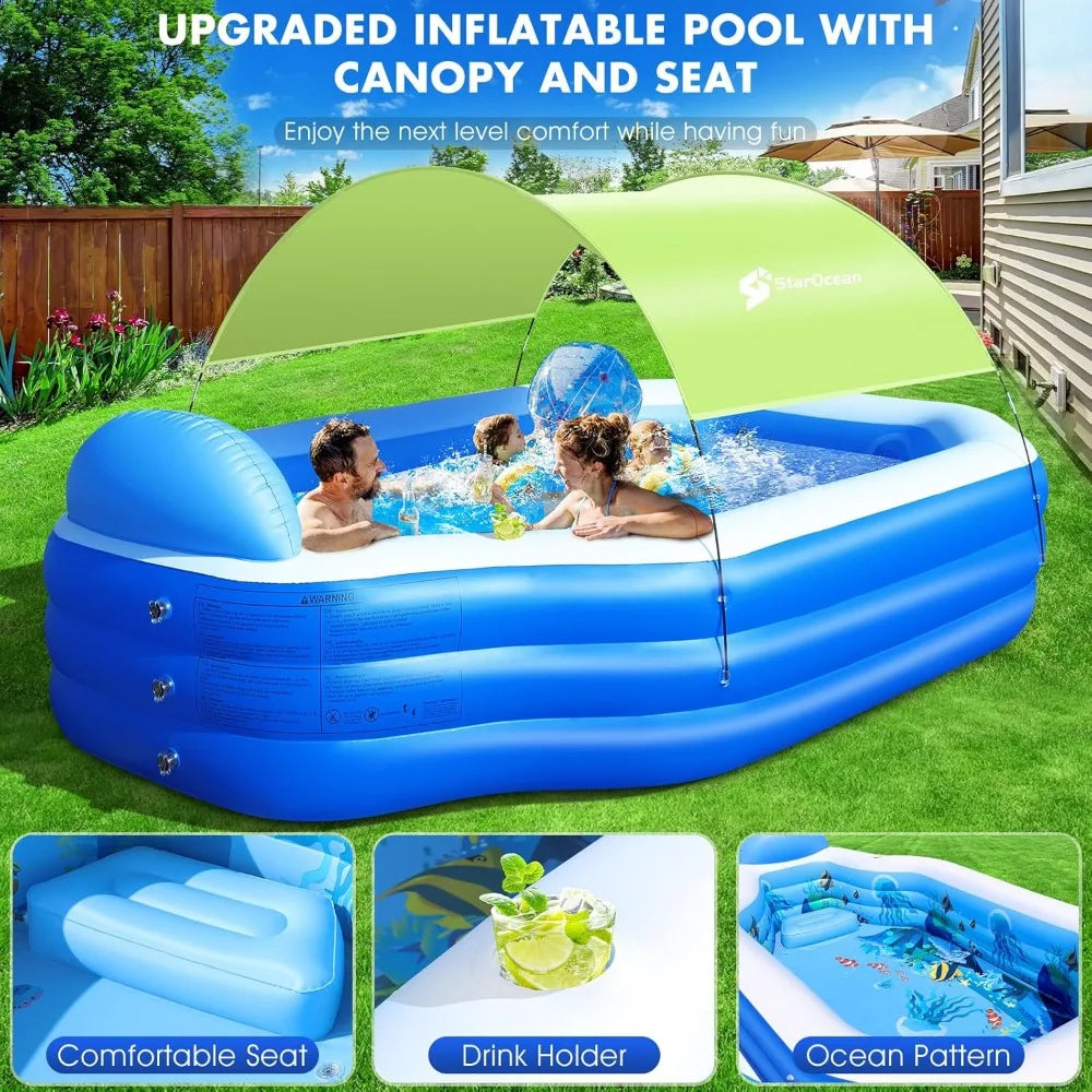 Inflatable Pool With Canopy For Adults With Seats Backrest