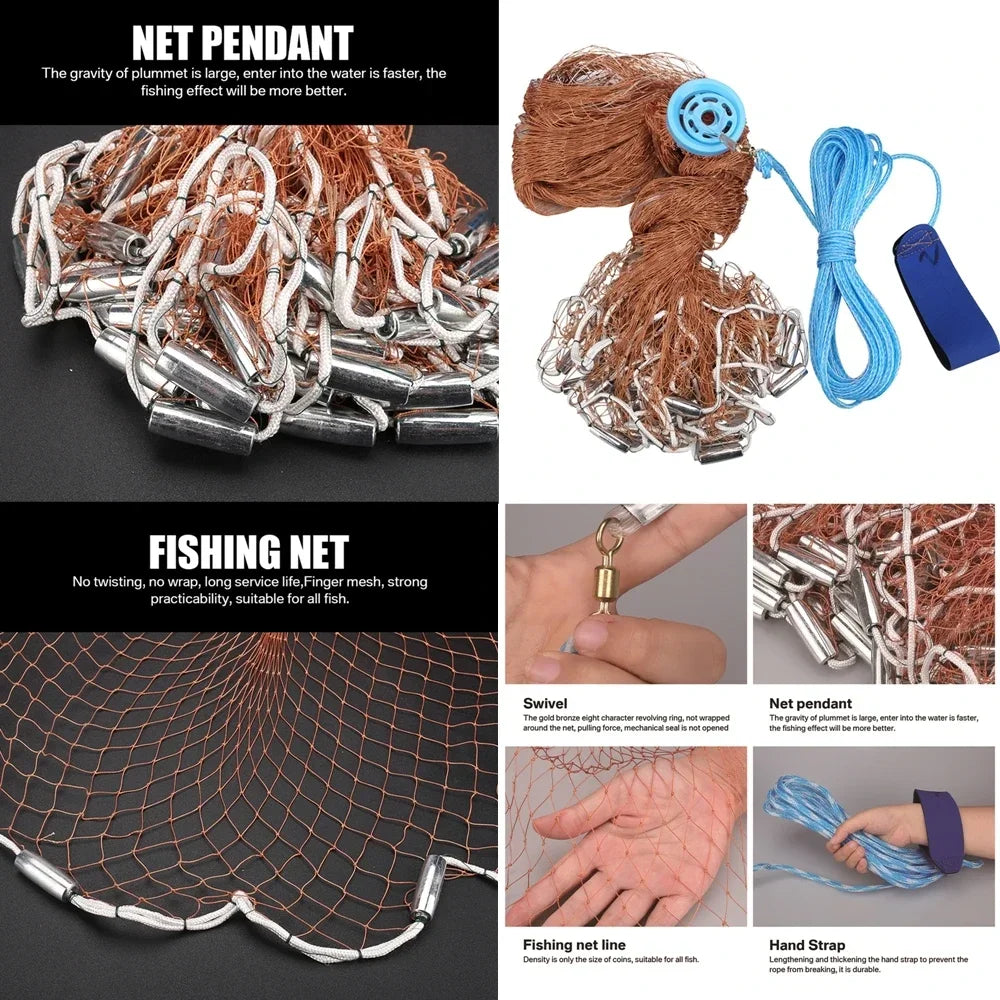 Cast Net Fishing Hand Throw Net Outdoor Tool USA Net