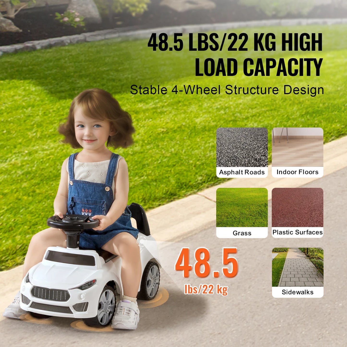 SucceBuy Ride On Push Car For Kids Toy With Music Steering