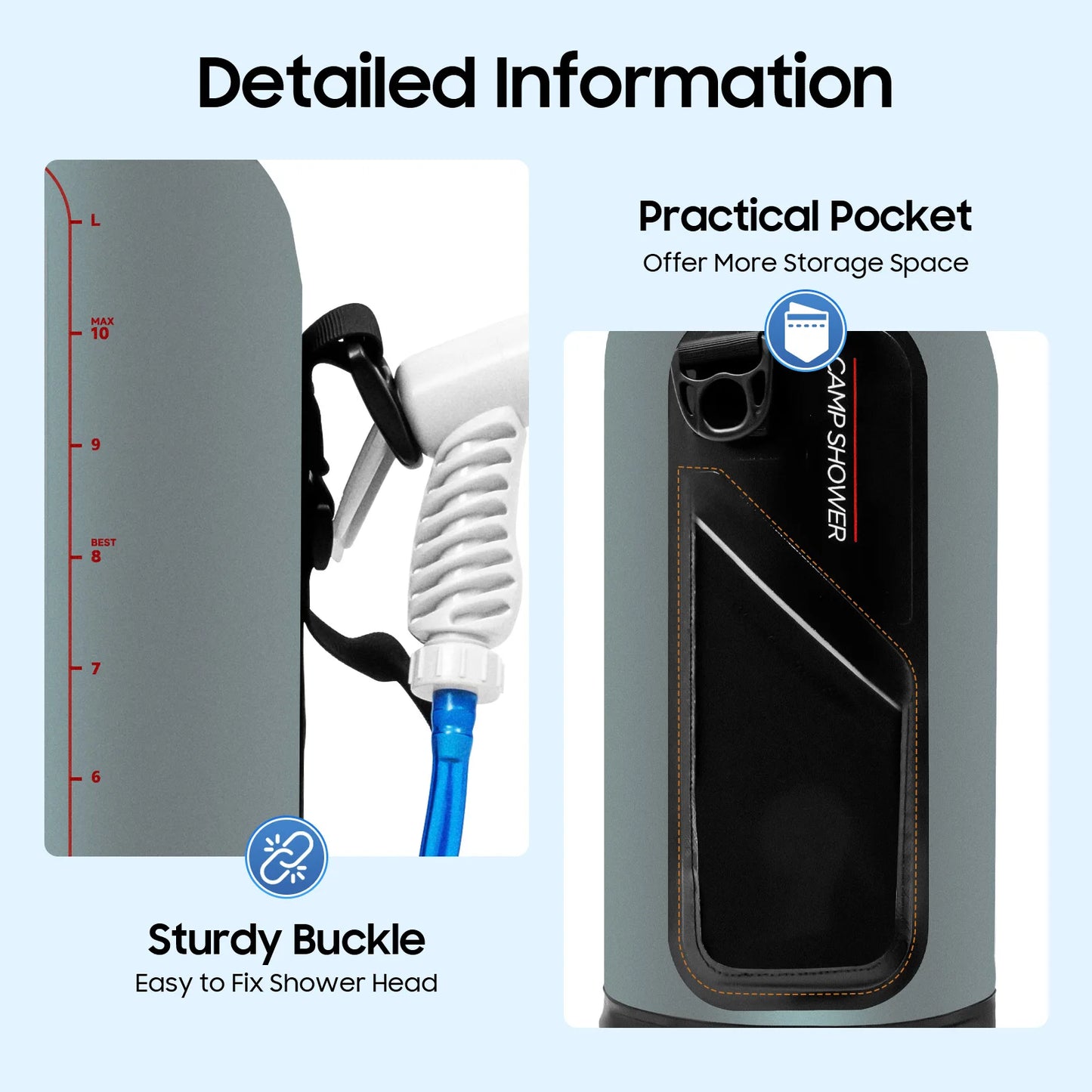 Portable Pressure Camp Shower With Detachable Double Straps