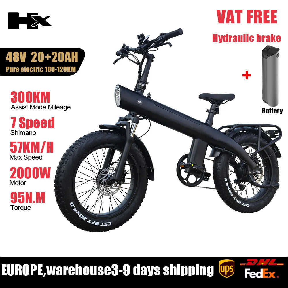 Huanci Q3 2000W Folding Electric Bike Fat Tire 48V 20Ah