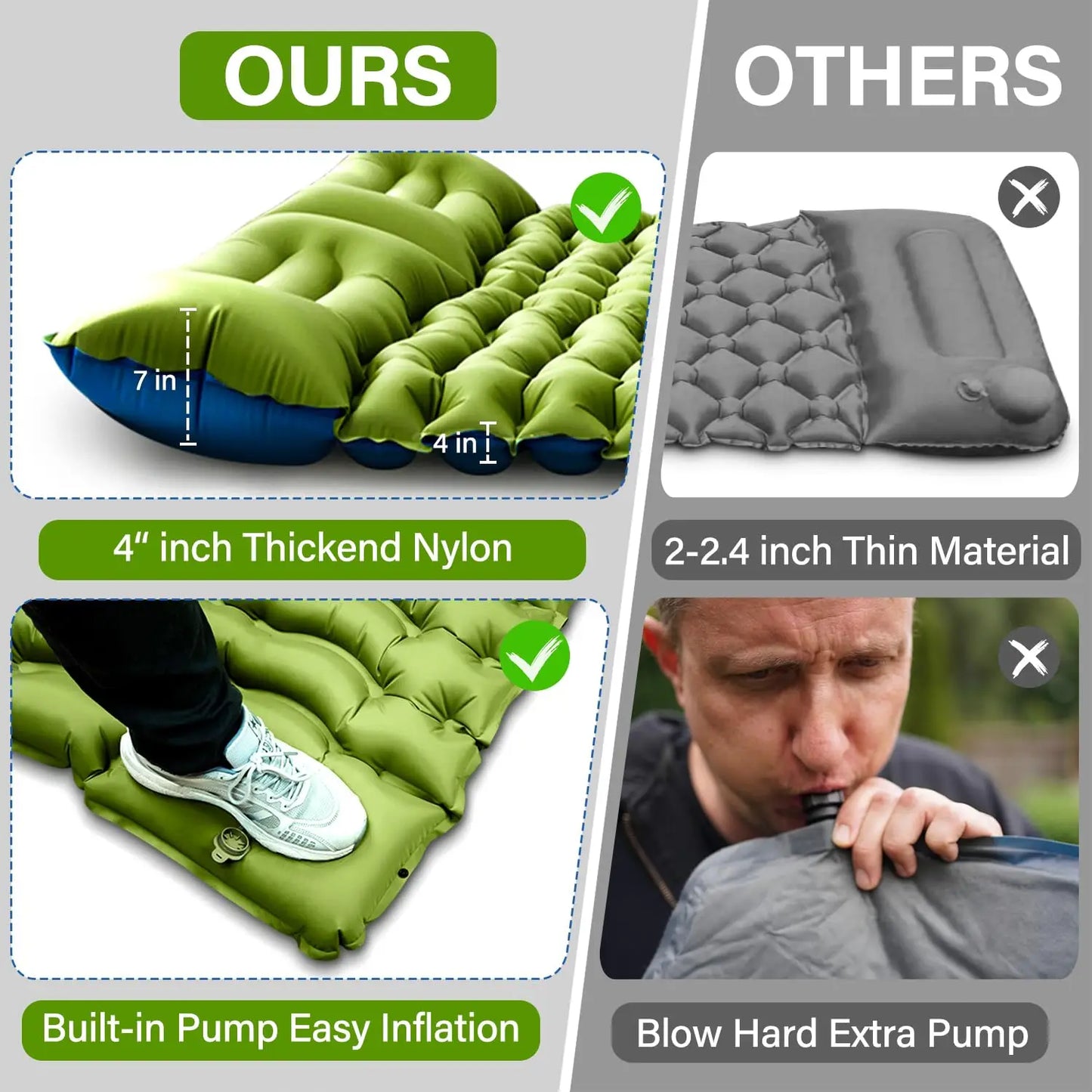 West Tune Double Sleeping Pad Built In Foot Pump Inflatable