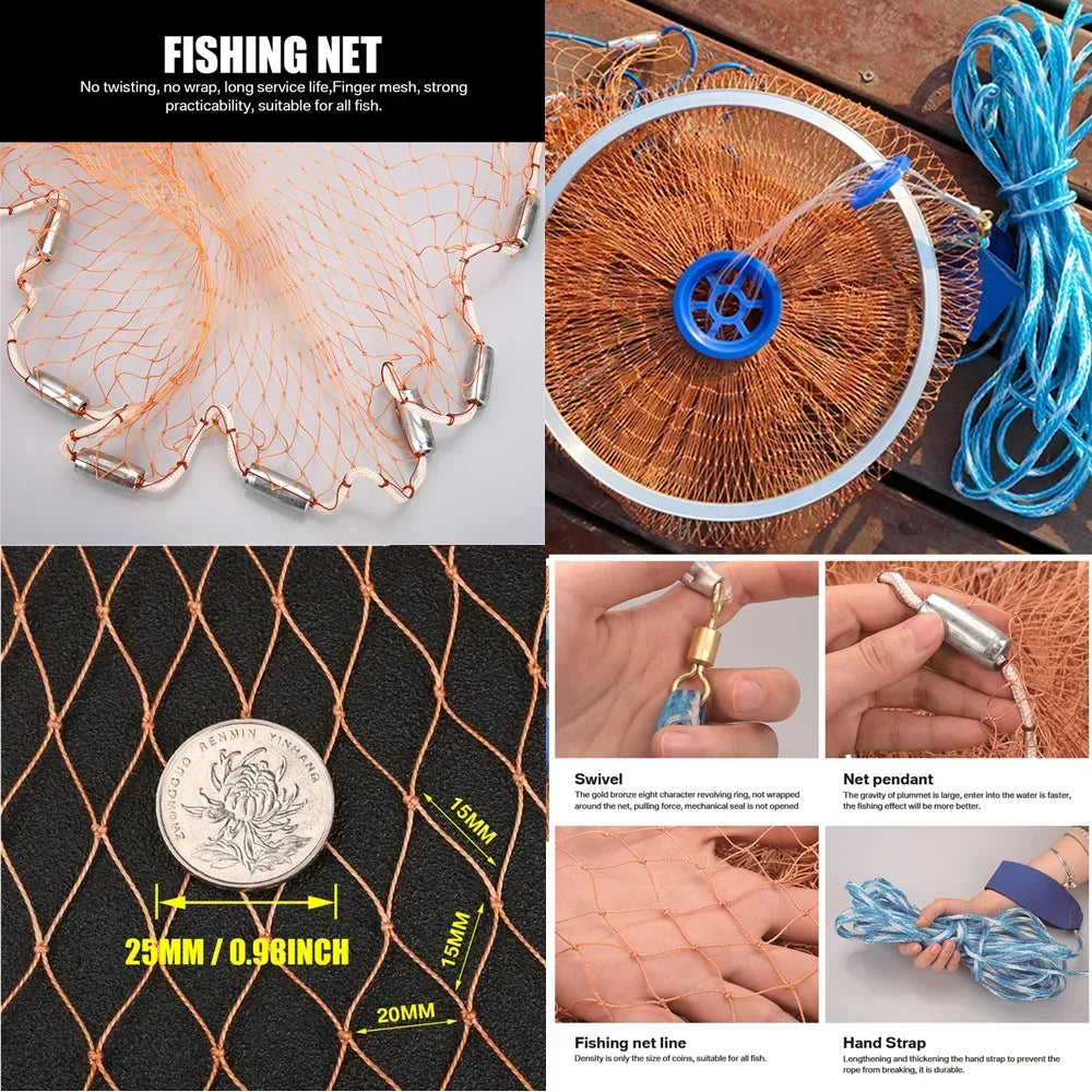 Cast Net Fishing Hand Throw Net Outdoor Tool USA Net