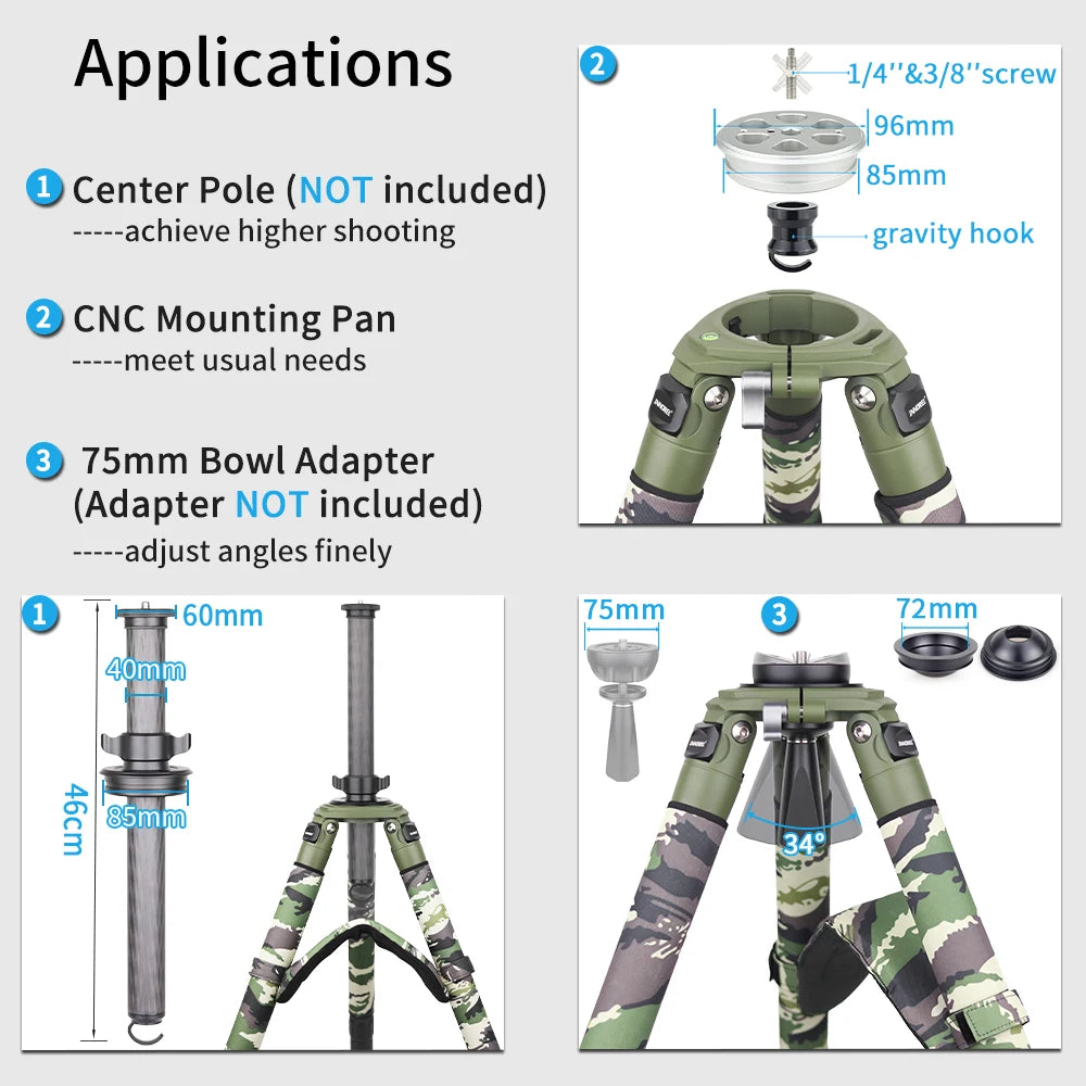 INNOREL RT90CG Camouflage Carbon Fiber DSLR Tripod 40kg Load