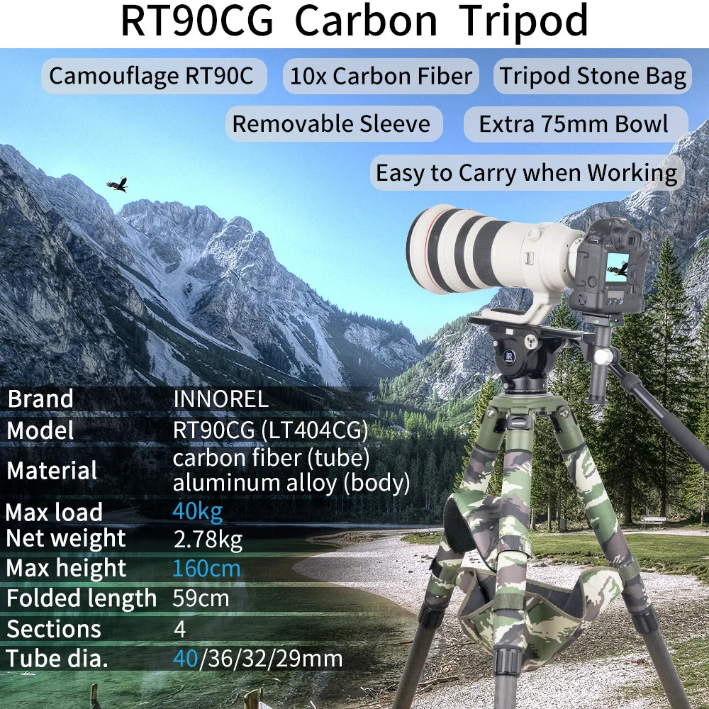 INNOREL RT90CG Camouflage Carbon Fiber DSLR Tripod 40kg Load