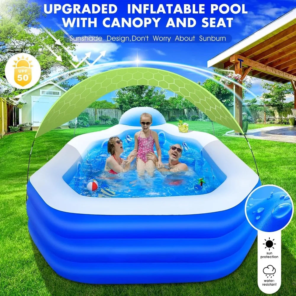 Inflatable Pool With Canopy For Adults With Seats Backrest
