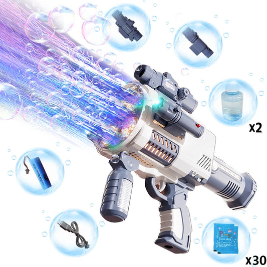 Rechargeable Automatic Bubble Machine Gun With Lights