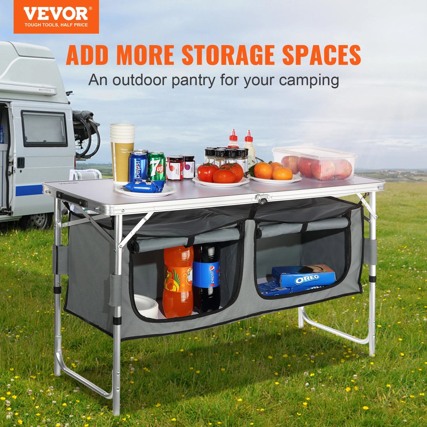VEVOR Camping Kitchen Table Quick Setup Folding MDF Outdoor