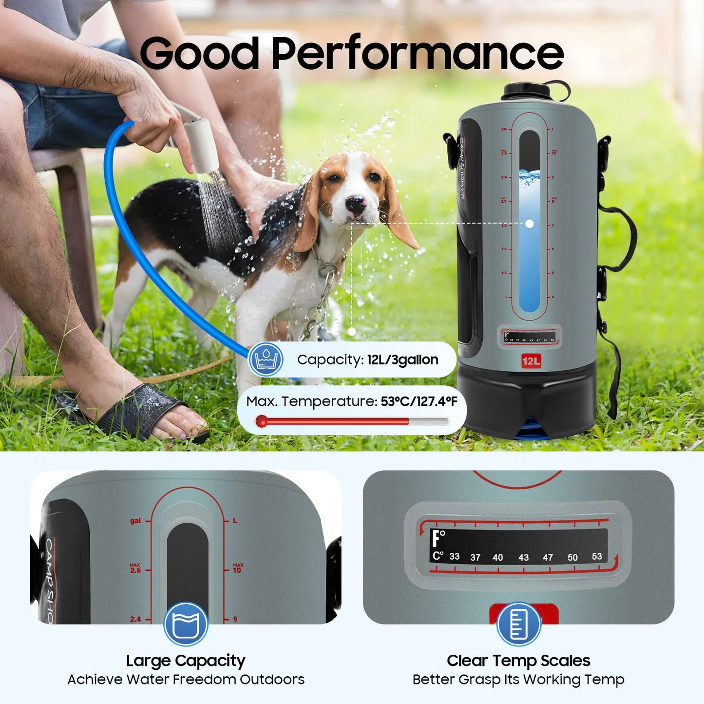 Portable Pressure Camp Shower With Detachable Double Straps