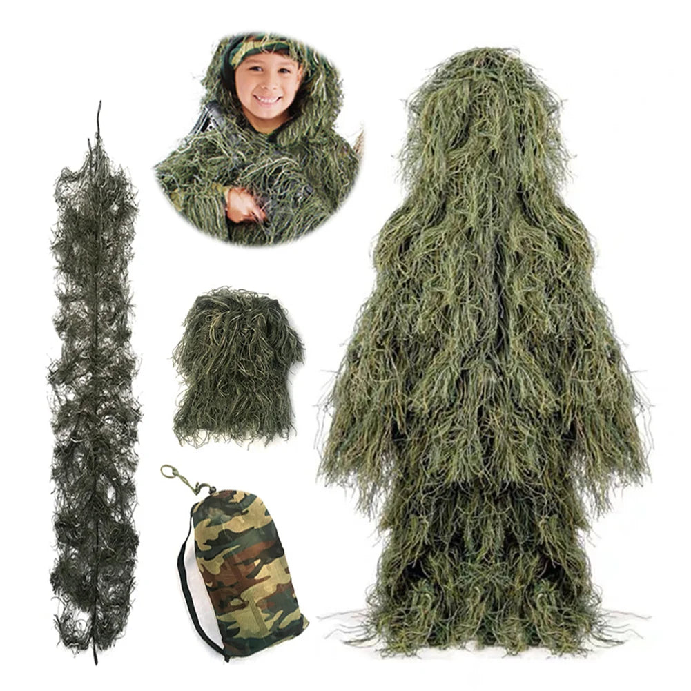 Ghillie Suit Camouflage Set With Jacket Pants Hood Bag