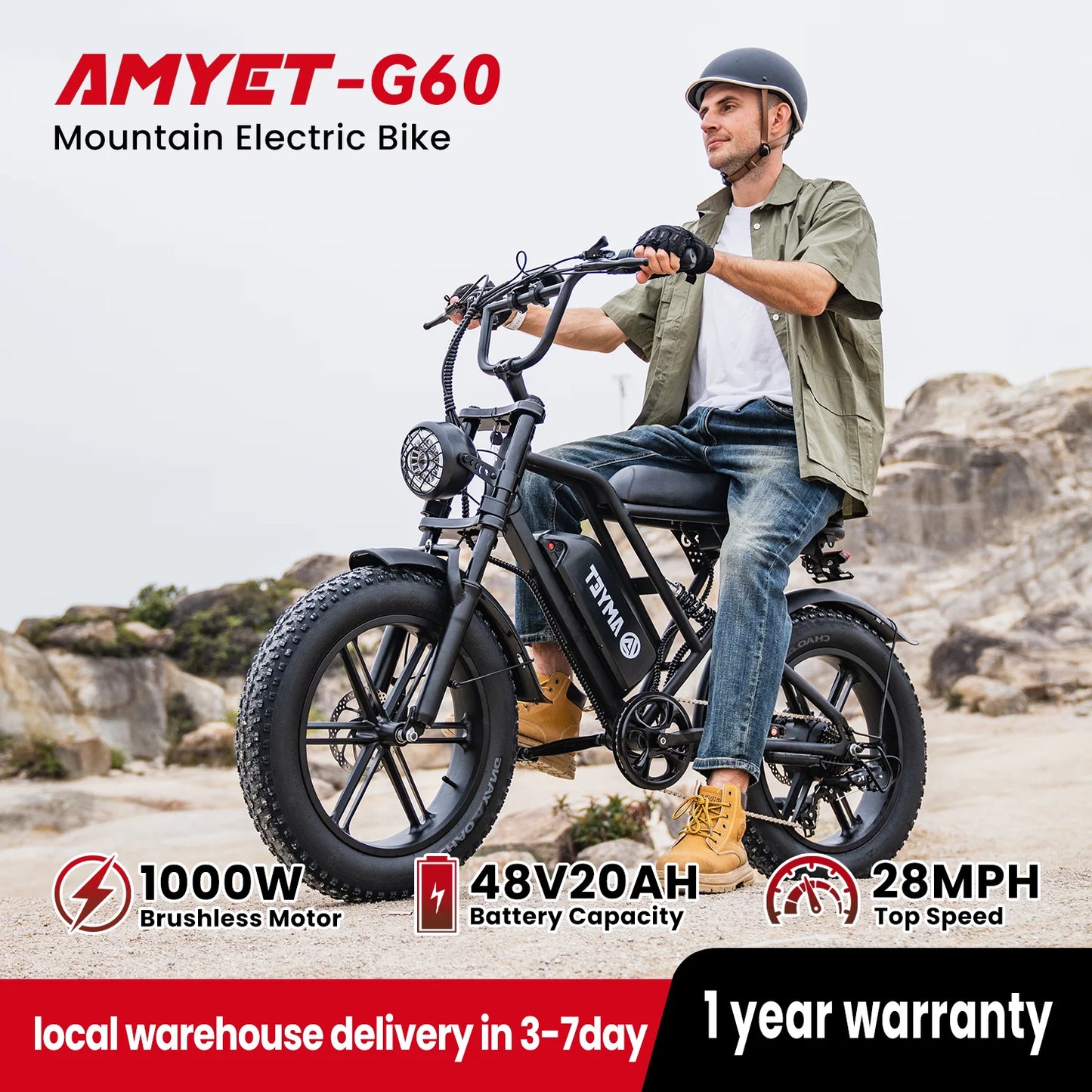 AMYET V9 G60 1000W Electric Mountain Ebike Trail Ready