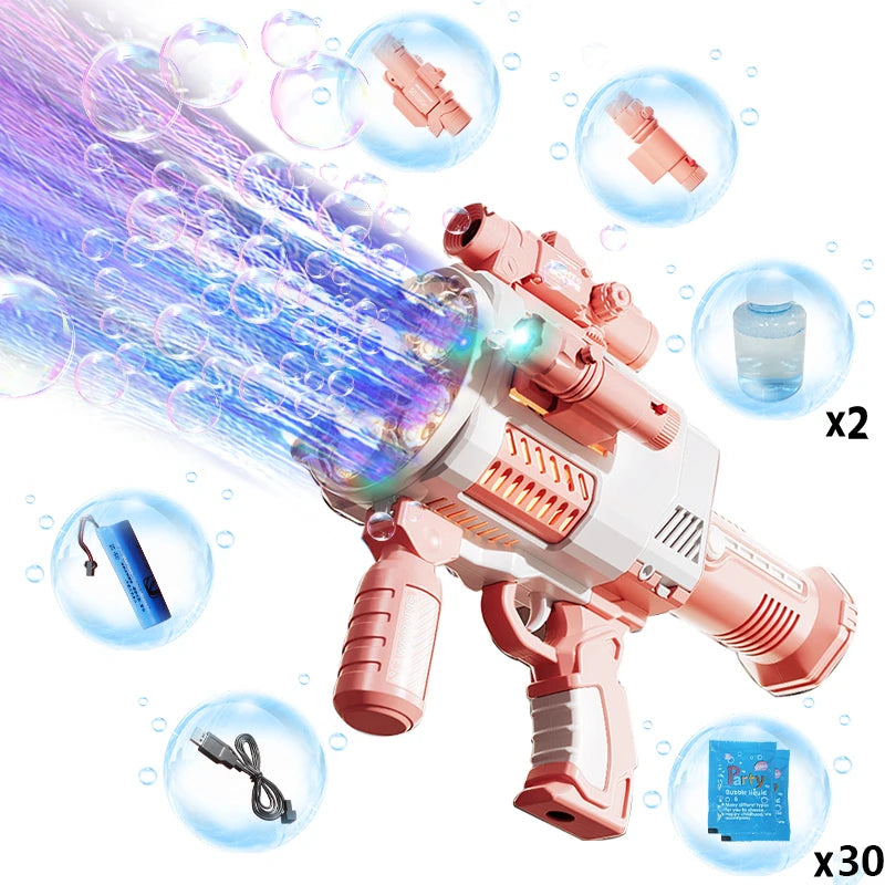 Rechargeable Automatic Bubble Machine Gun With Lights