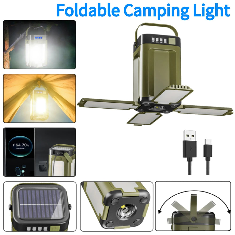 Alloet Foldable Camping Light Power Bank Lantern Solar Led