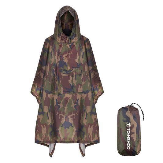 Tomshoo Hooded Rain Poncho For Outdoor Hiking And Travel