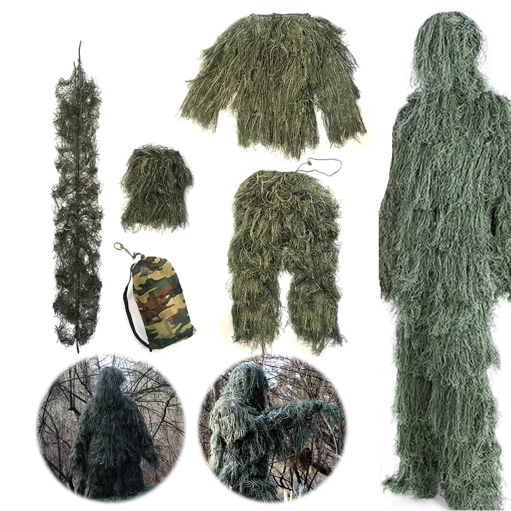Ghillie Suit Camouflage Set With Jacket Pants Hood Bag