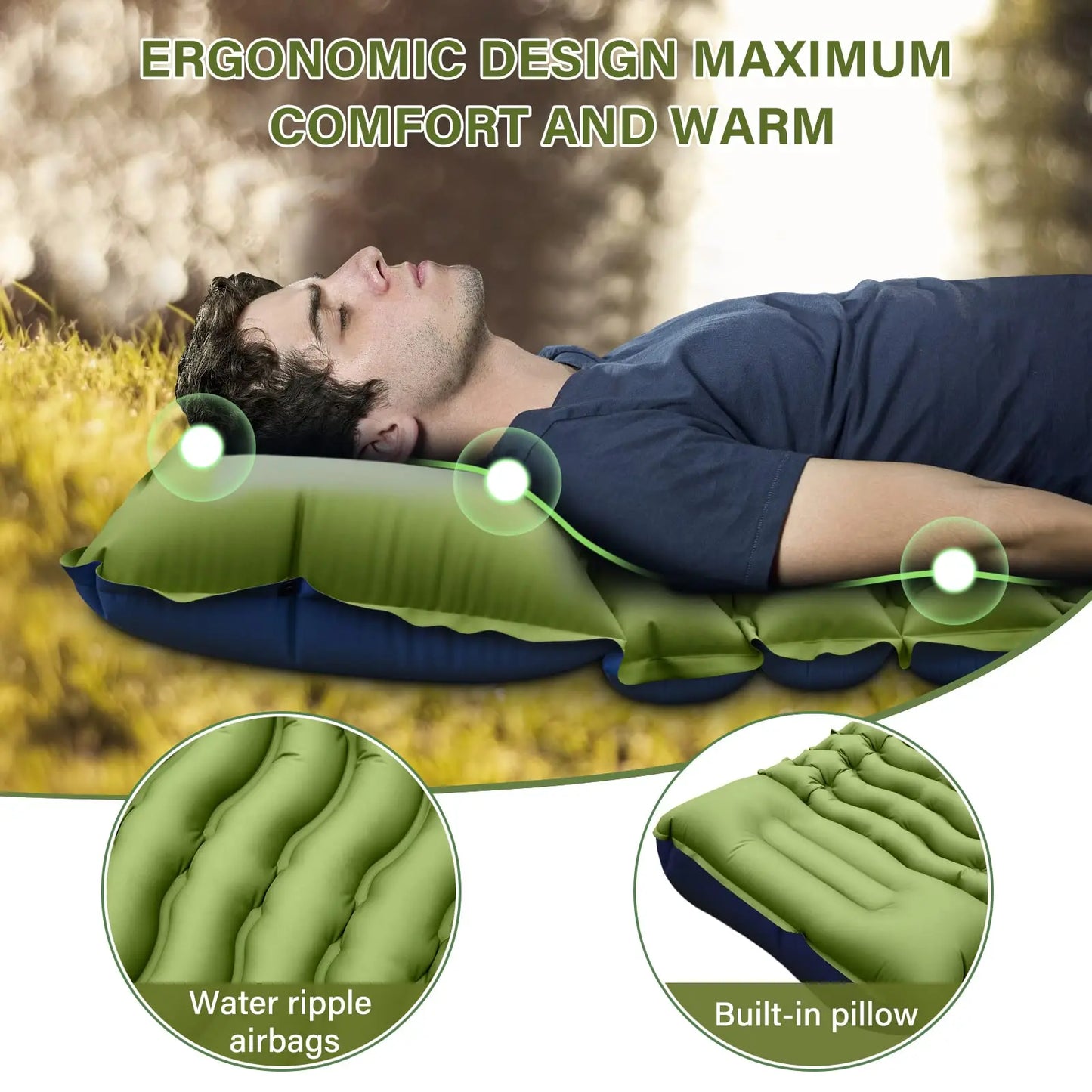 West Tune Ultralight Camping Sleeping Pad With Built Pump