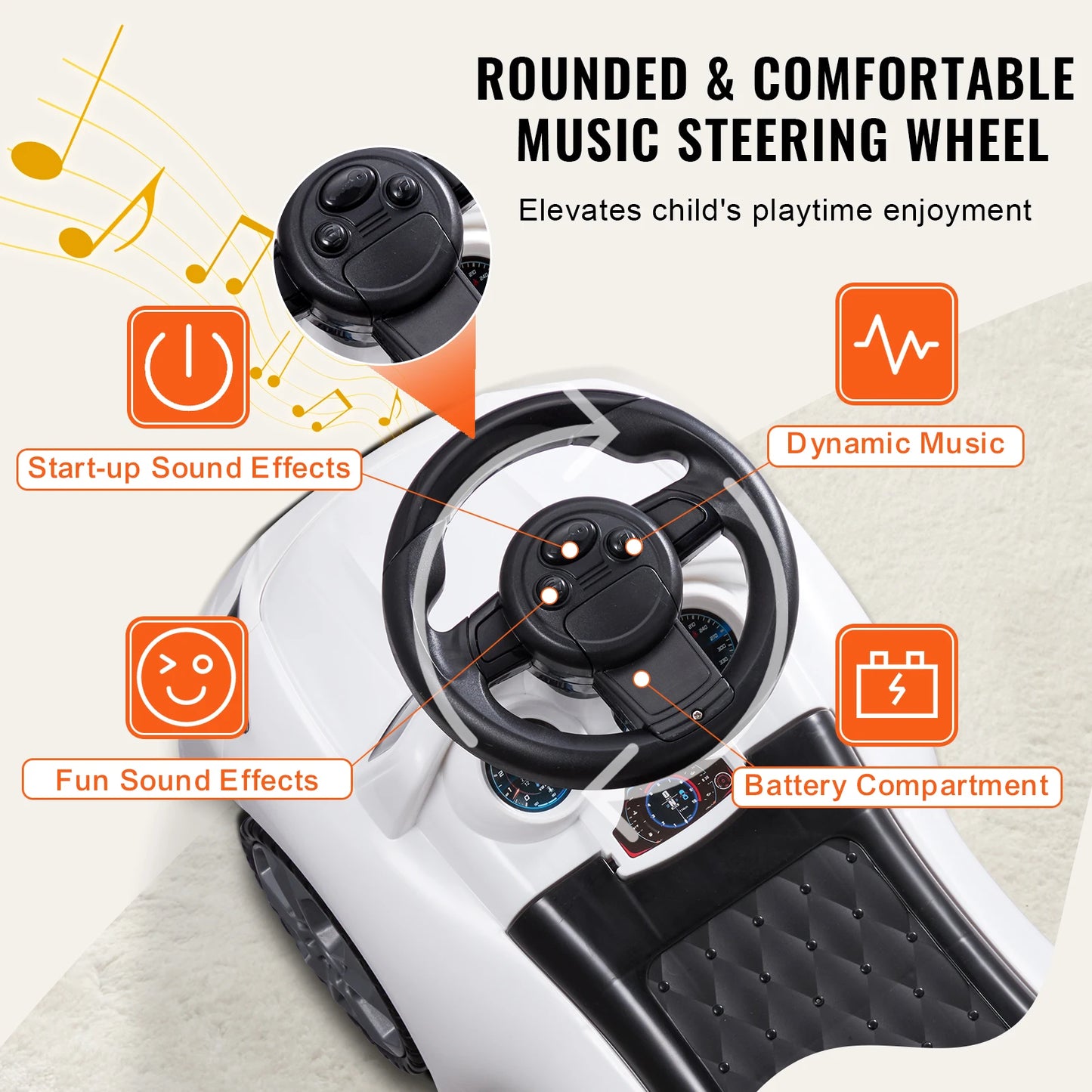 SucceBuy Ride On Push Car For Kids Toy With Music Steering