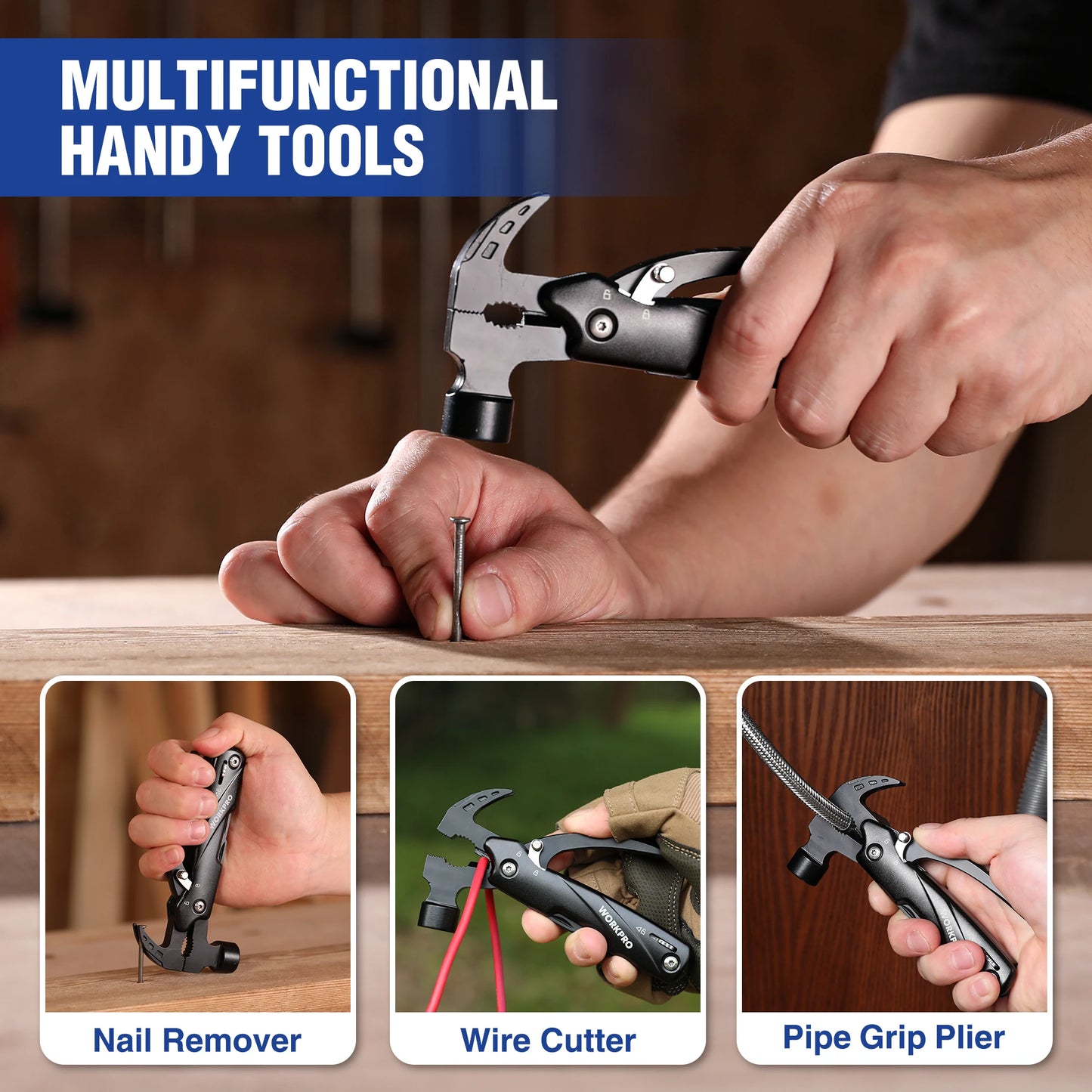 WORKPRO 12 In 1 Hammer Multitool Portable Stainless Steel