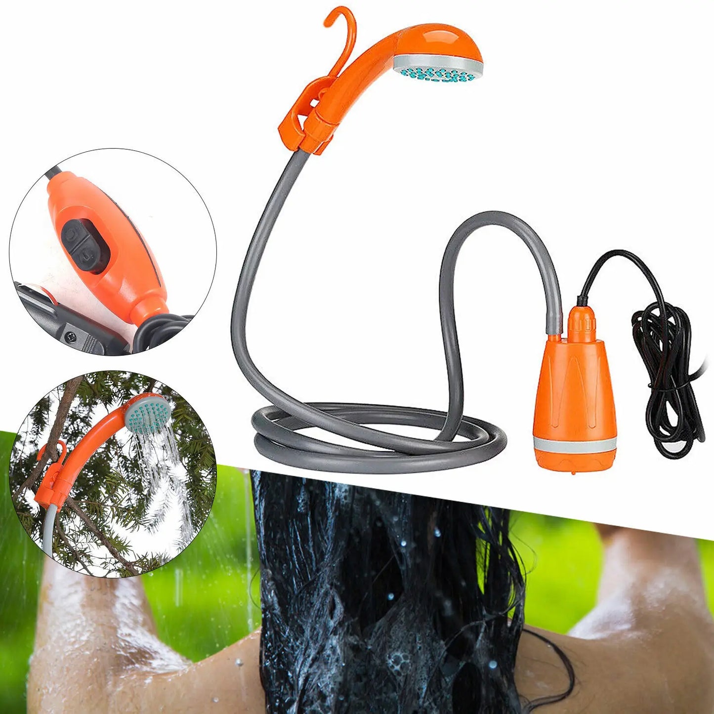 NOHign 62W 12V Portable Outdoor Shower Head Pump Camping