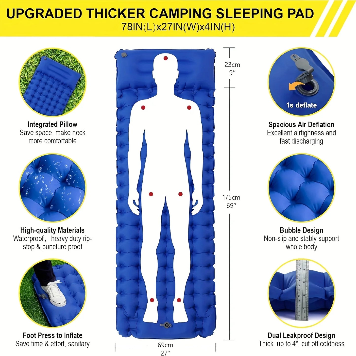 By Inflating Thick Inflatable Sleeping Mat With Pillow