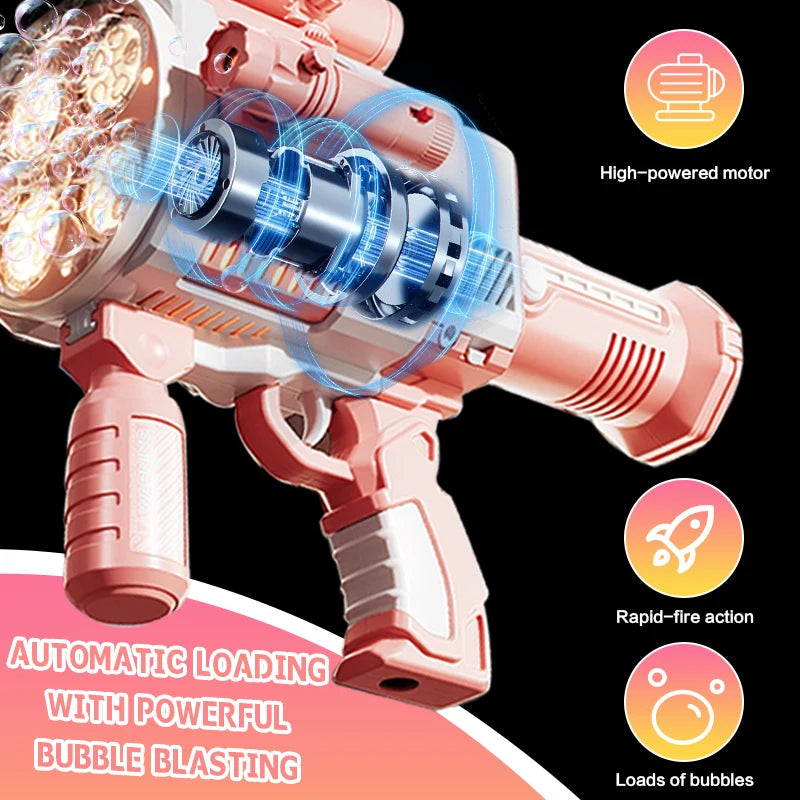 Rechargeable Automatic Bubble Machine Gun With Lights