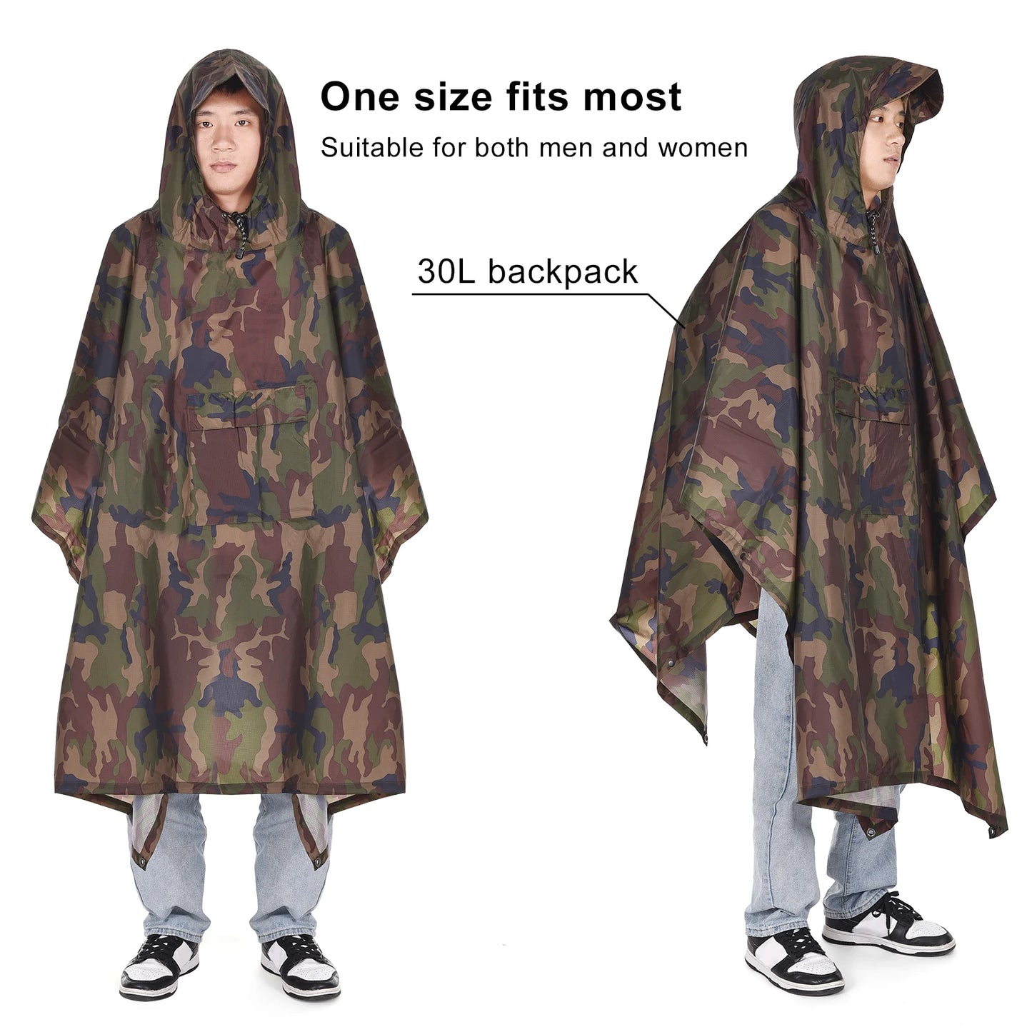 Tomshoo Hooded Rain Poncho For Outdoor Hiking And Travel