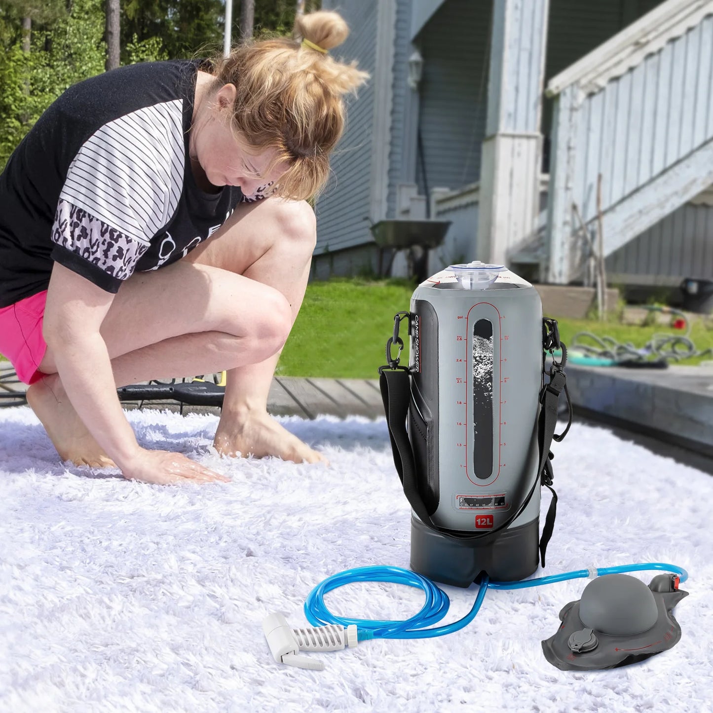 Solar Camping Shower With Pump Portable Outdoor Shower