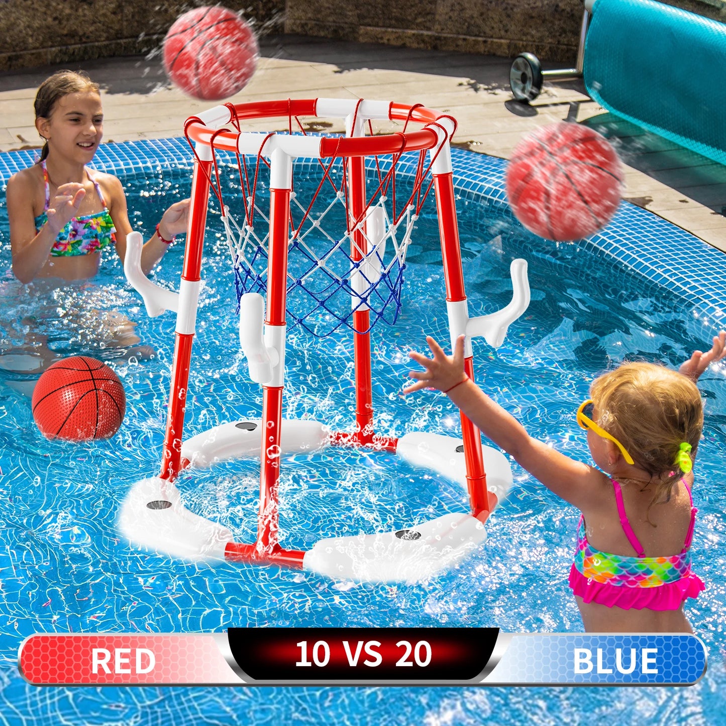 Floating Pool Basketball Hoop Game With Four Balls Outdoor