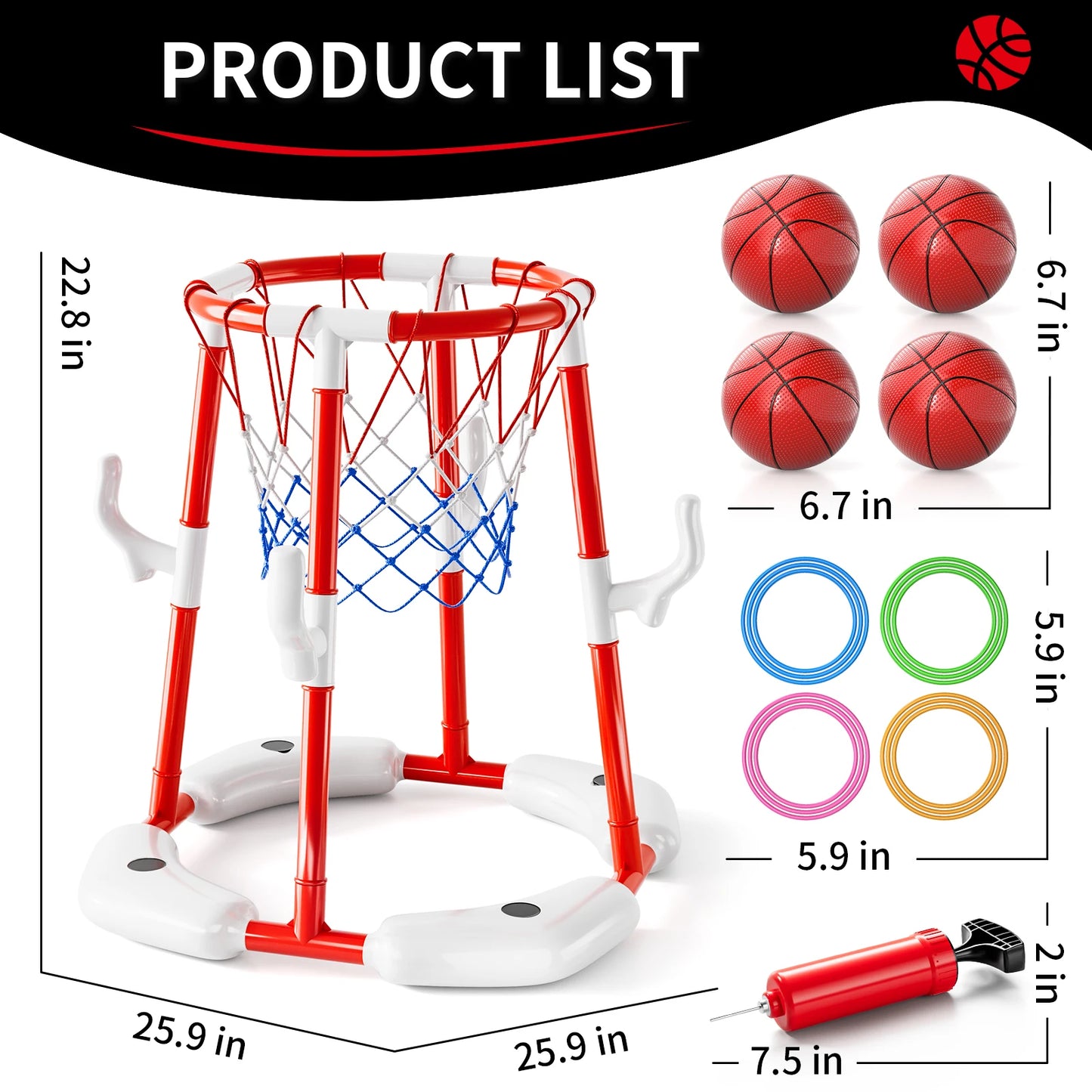 Floating Pool Basketball Hoop Game With Four Balls Outdoor