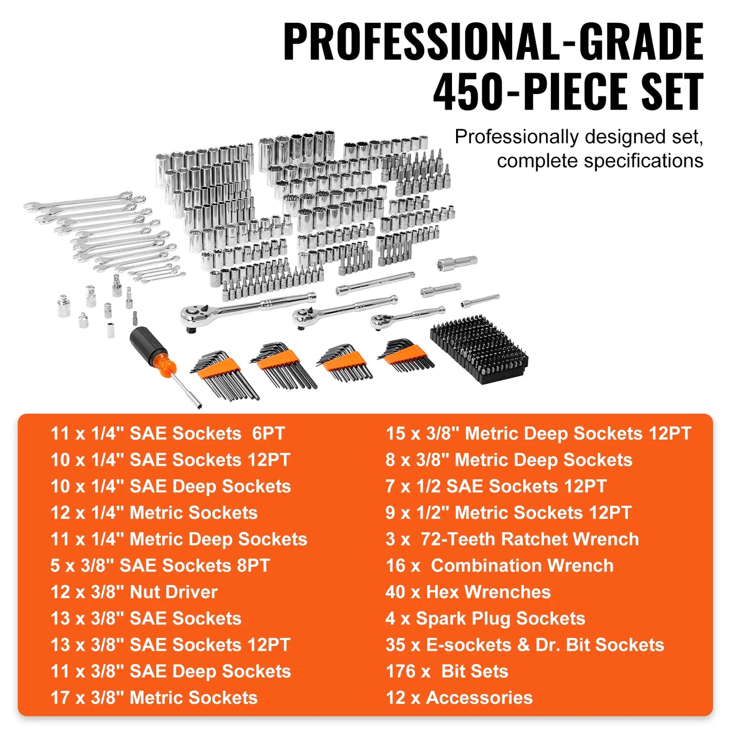 SucceBuy Mechanics Tool Set And Socket Kit 450 Pcs SAE