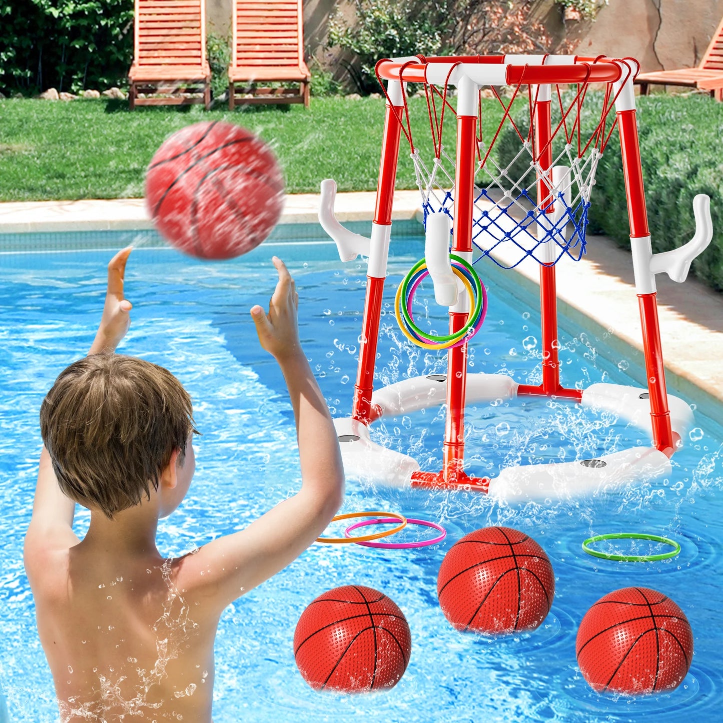 Floating Pool Basketball Hoop Game With Four Balls Outdoor