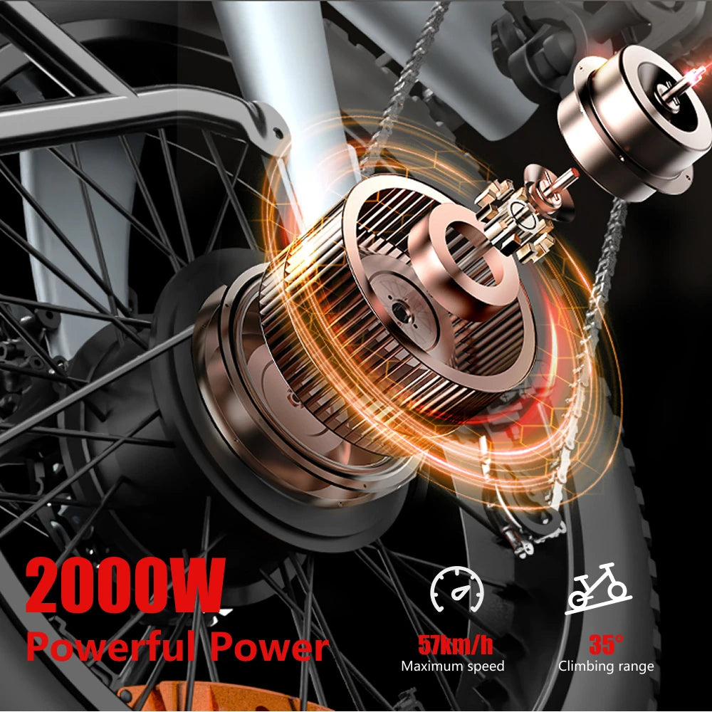 Huanci Q3 2000W Folding Electric Bike Fat Tire 48V 20Ah