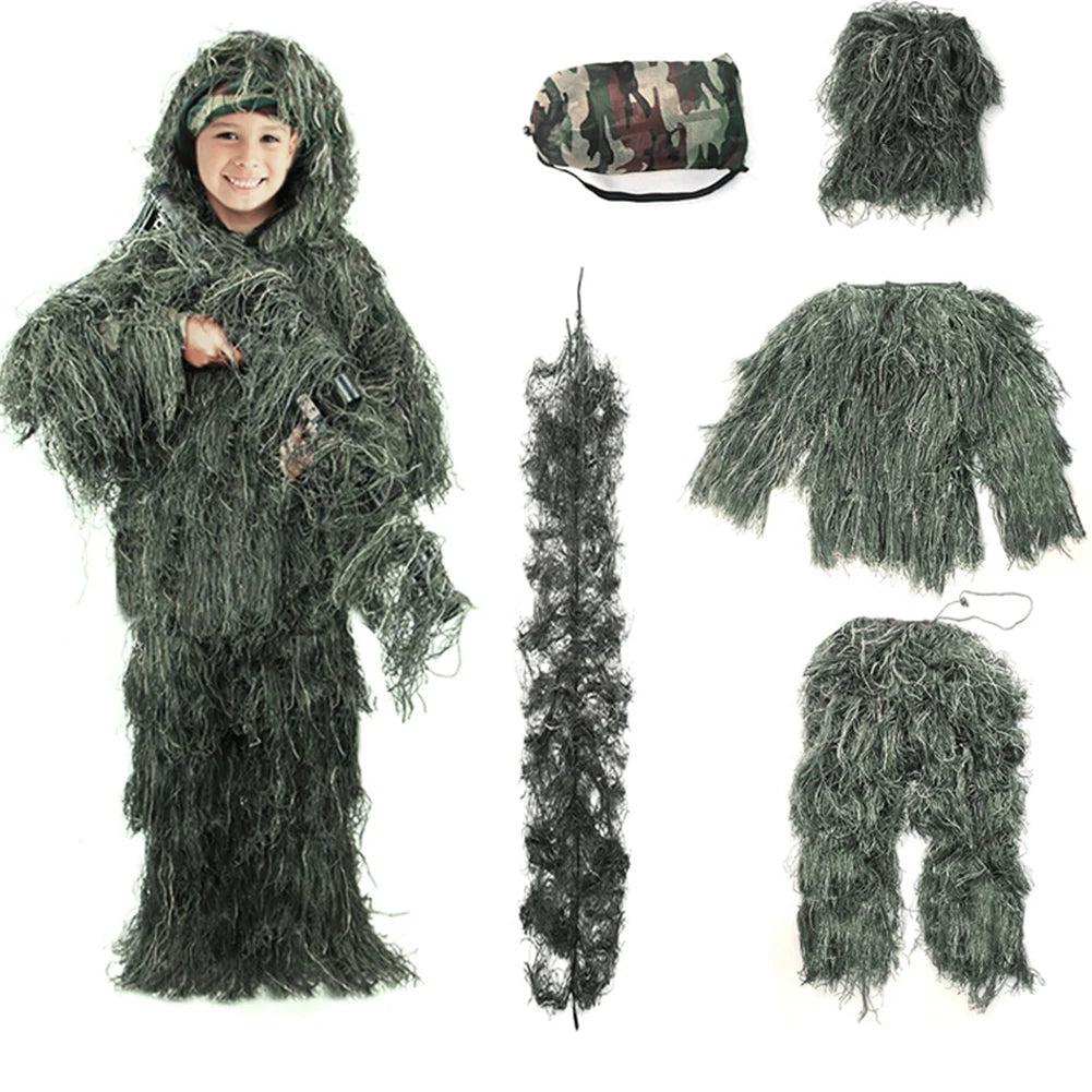 Ghillie Suit Camouflage Set With Jacket Pants Hood Bag