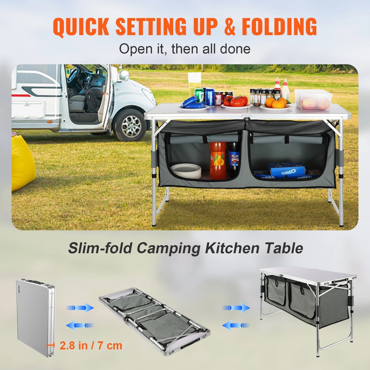 VEVOR Camping Kitchen Table Quick Setup Folding MDF Outdoor
