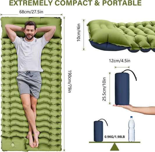 By Inflating Thick Inflatable Sleeping Mat With Pillow