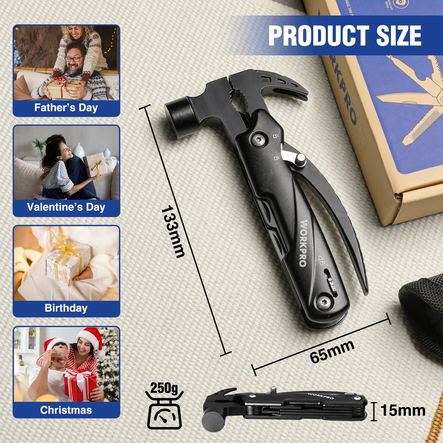 WORKPRO 12 In 1 Hammer Multitool Portable Stainless Steel