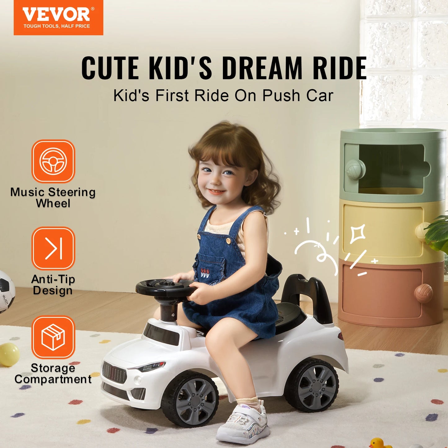 SucceBuy Ride On Push Car For Kids Toy With Music Steering