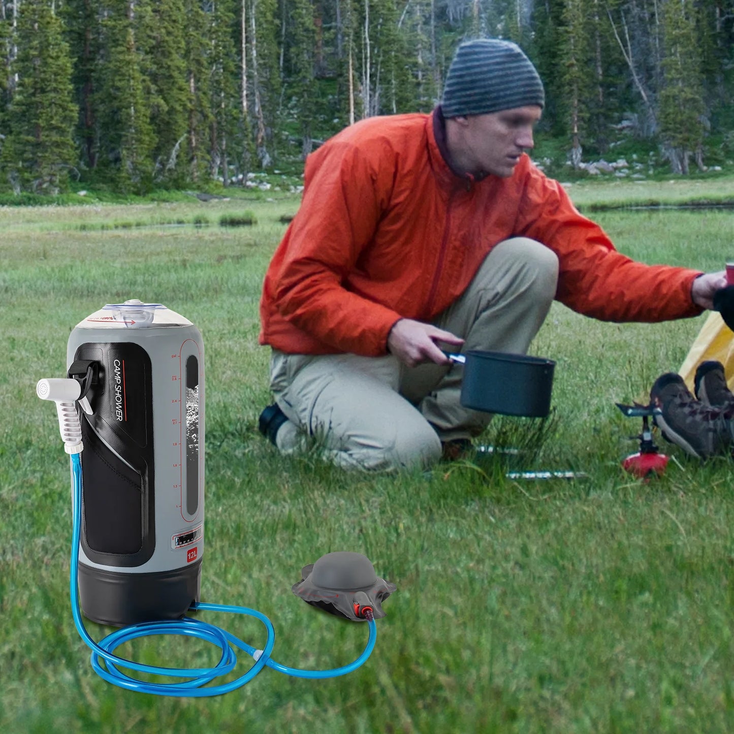Solar Camping Shower With Pump Portable Outdoor Shower