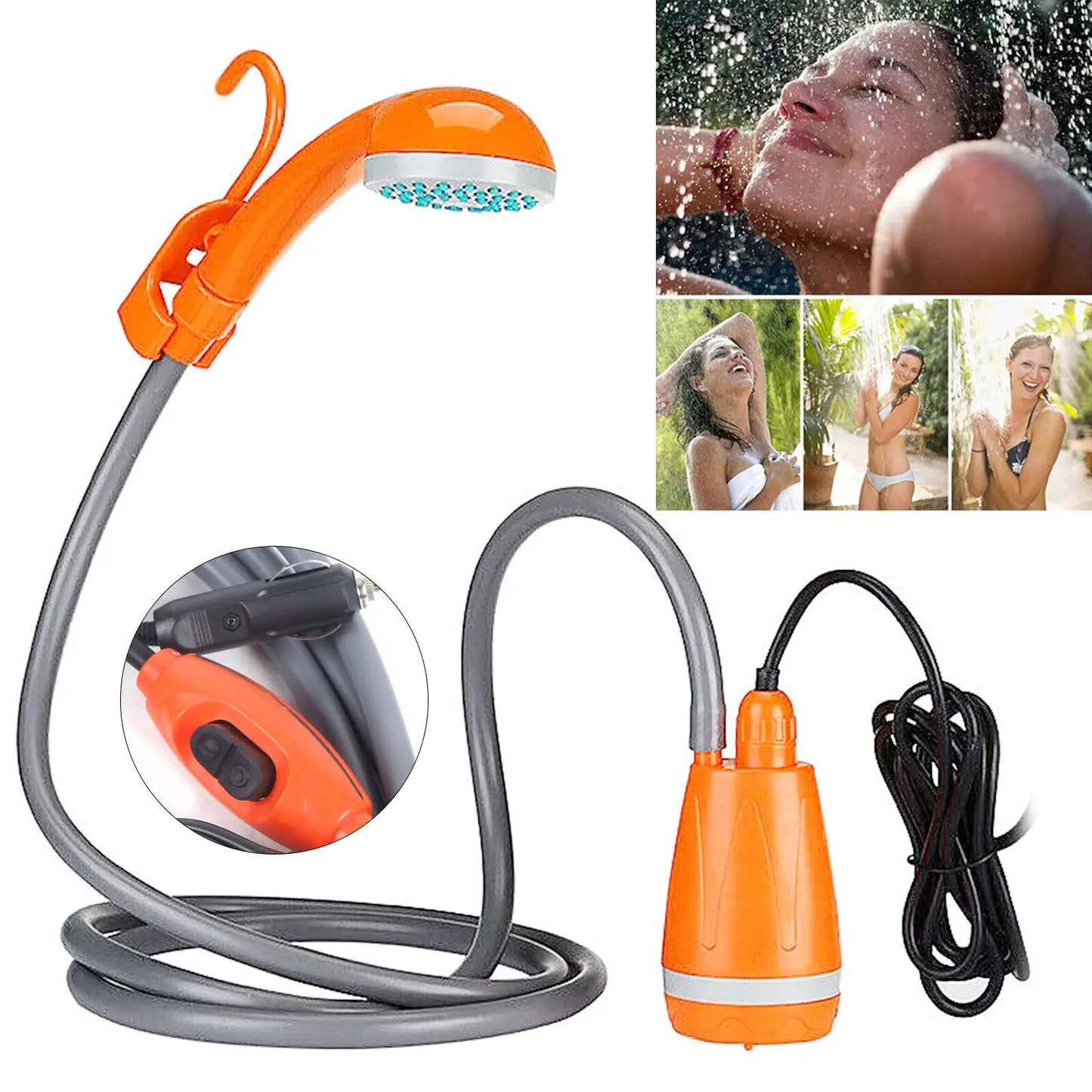 NOHign 62W 12V Portable Outdoor Shower Head Pump Camping