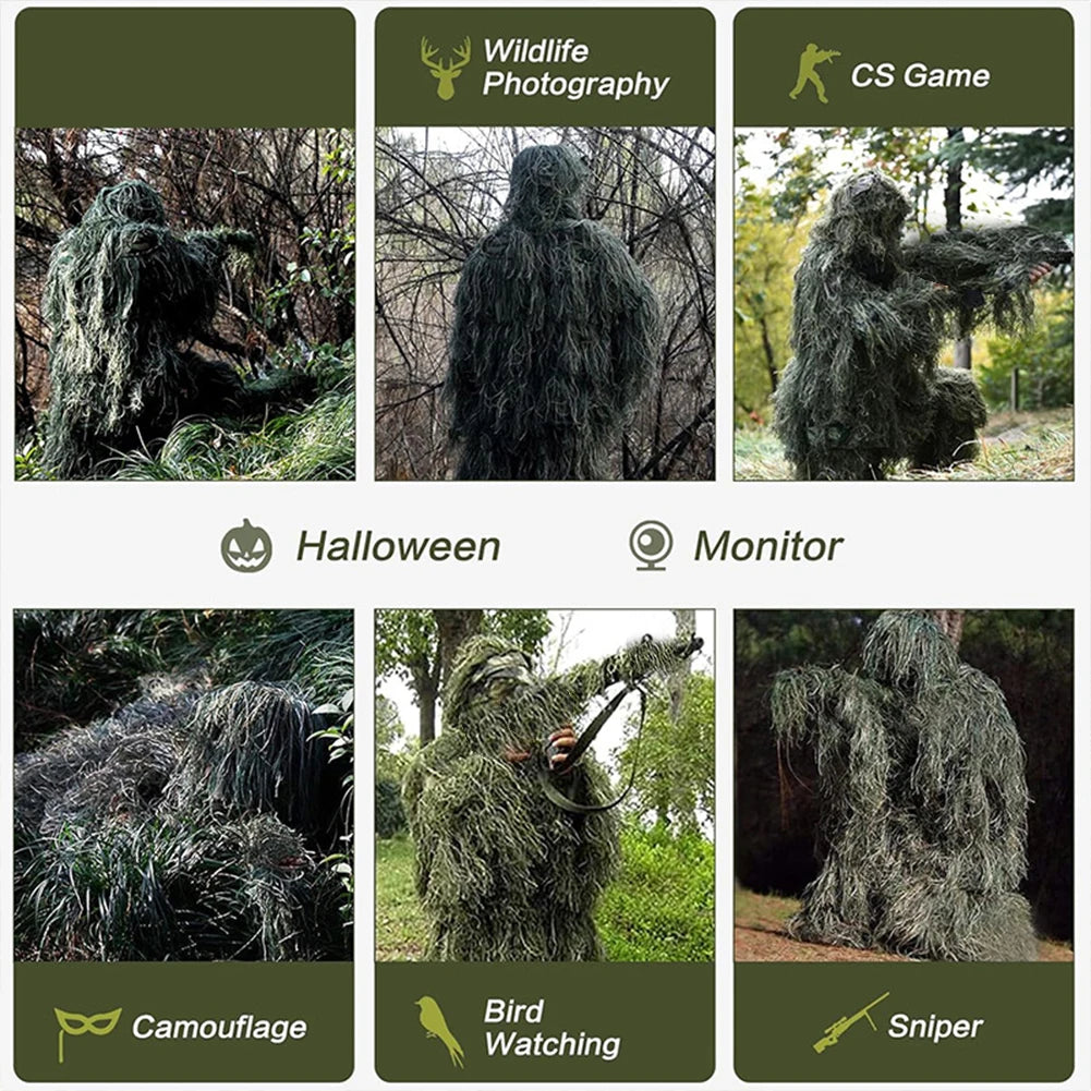 Ghillie Suit Camouflage Set With Jacket Pants Hood Bag