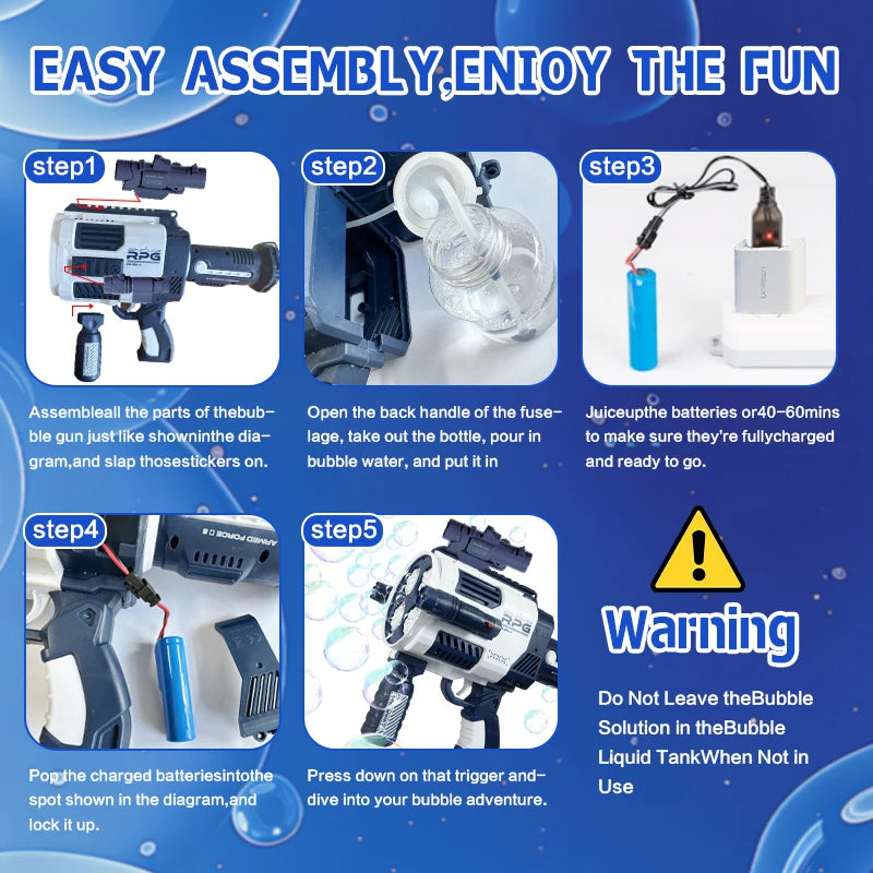 Rechargeable Automatic Bubble Machine Gun With Lights