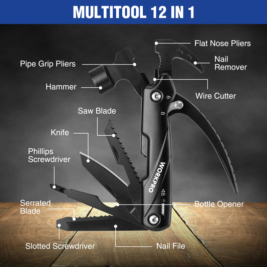WORKPRO 12 In 1 Hammer Multitool Portable Stainless Steel