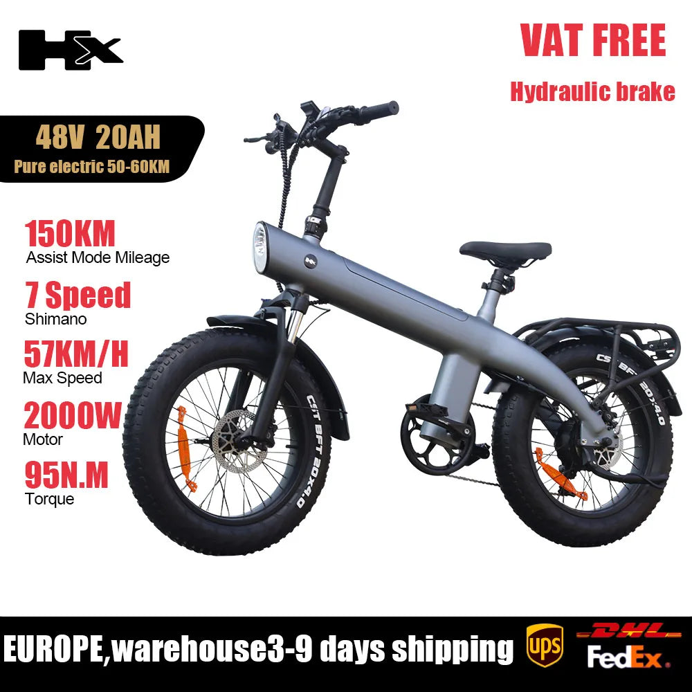 Huanci Q3 2000W Folding Electric Bike Fat Tire 48V 20Ah