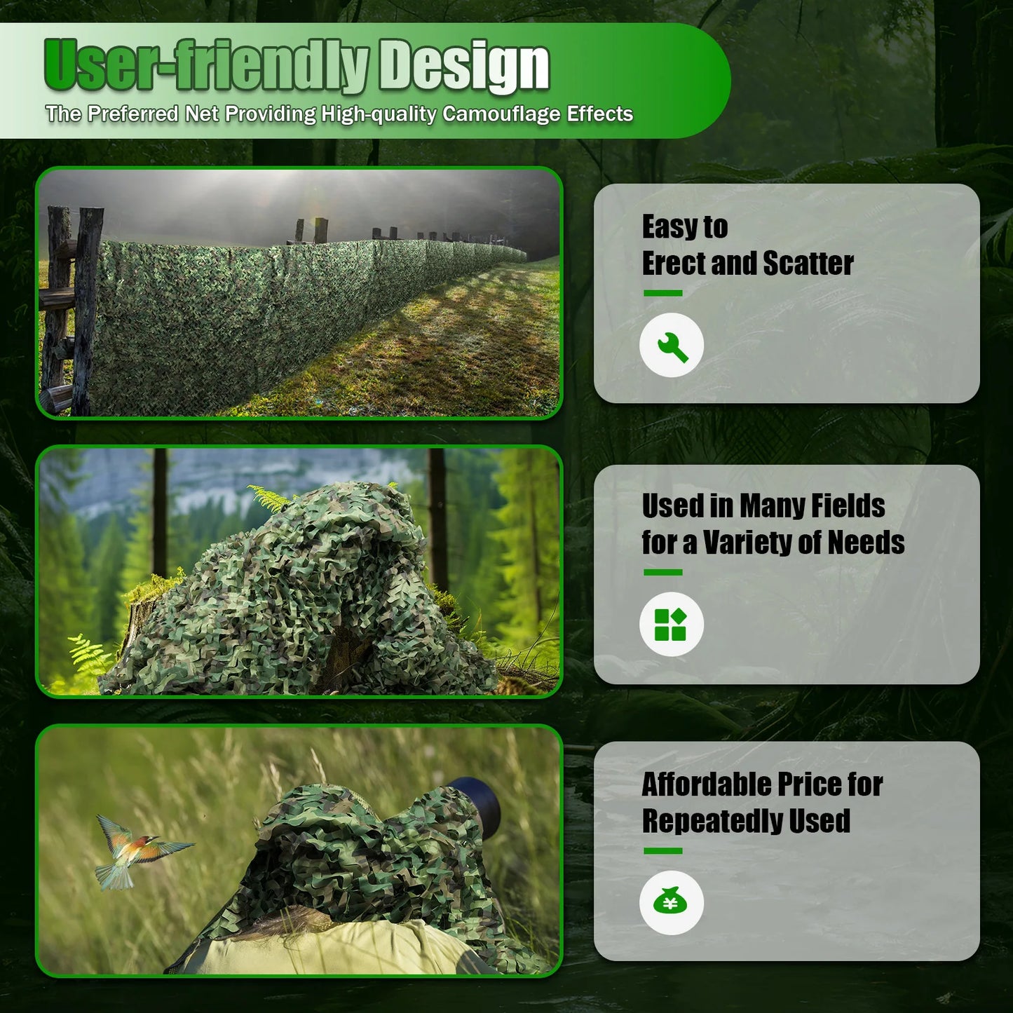 Camouflage Hunting Net Lightweight Waterproof Outdoor Use