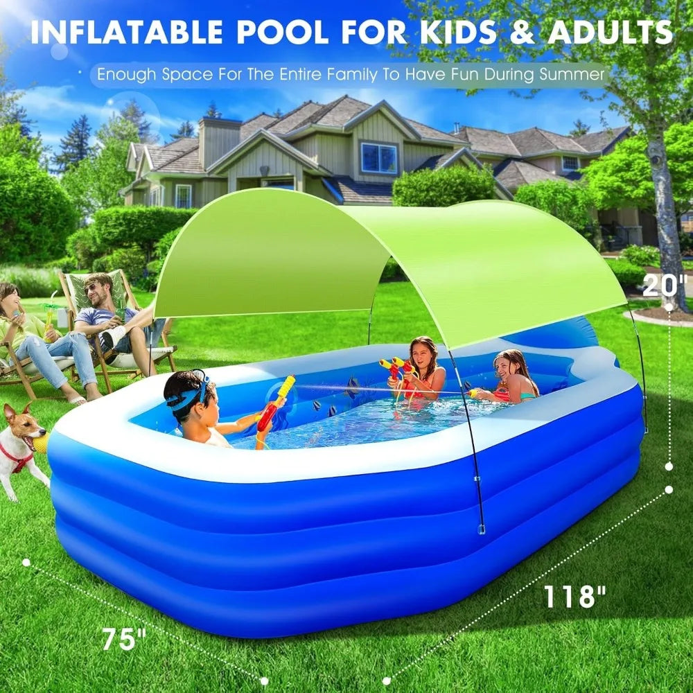 Inflatable Pool With Canopy For Adults With Seats Backrest